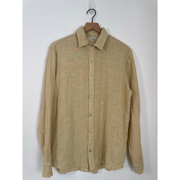 Mate 100% Italian LinenButton-Up Shirt - Butter Yellow, Small - Picture 1 of 7
